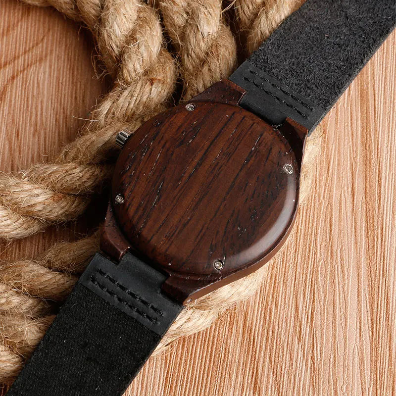 

Nature Ebony Wristwatch Luxury Men Watch Black Genuine Leather Band Quartz-watch Antique Clock For Women Gift