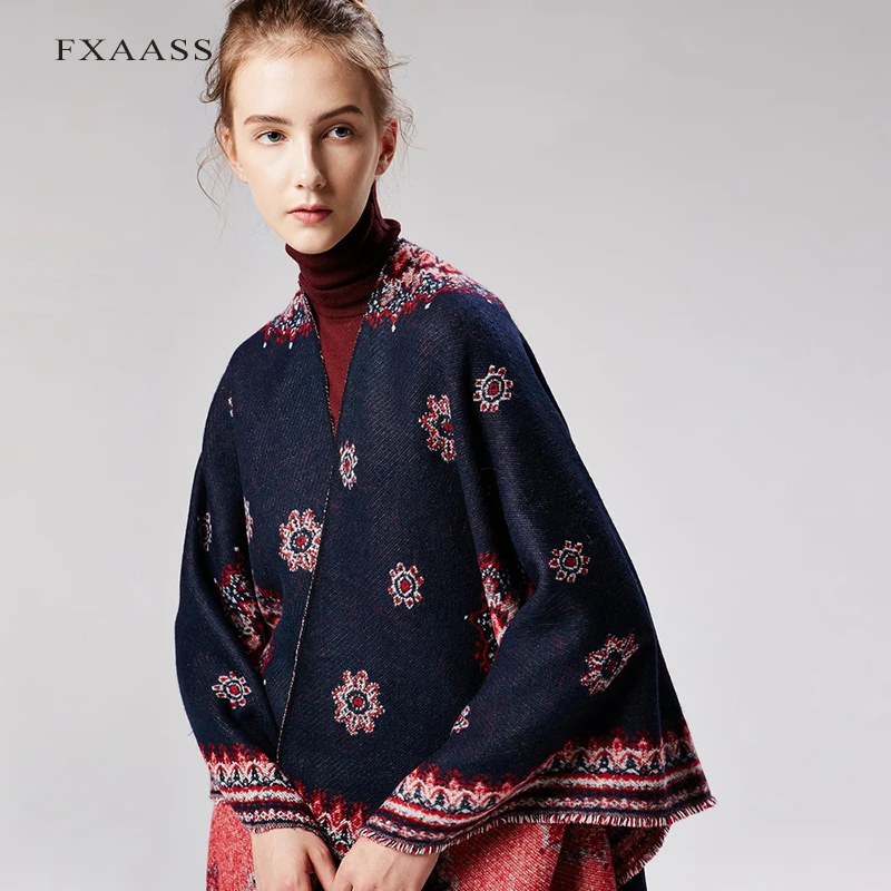 Новинка осенне зимняя шаль FXAASS Модное пончо с подсолнухами женский шарф накидка