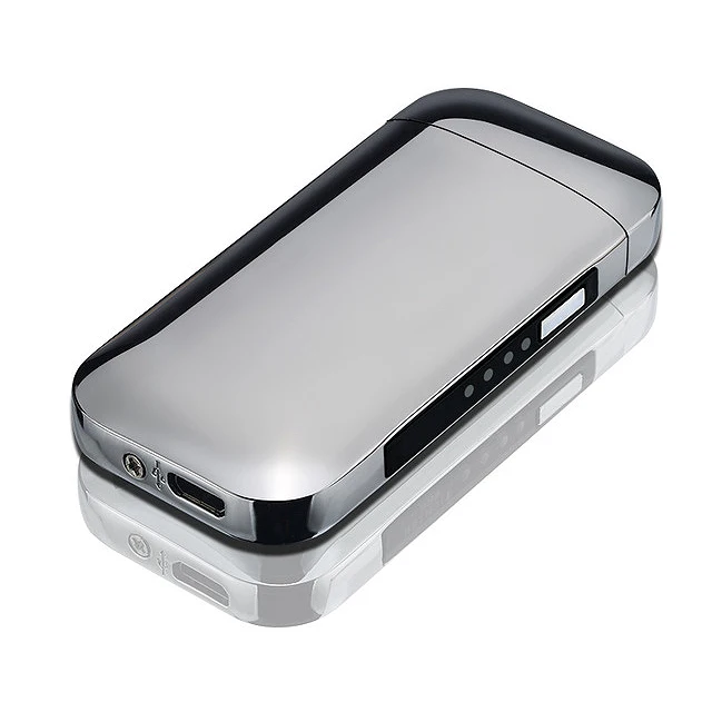 Металлическая ветрозащитная электронная сигарета с зарядкой от USB Зажигалка двойная дуга плазменный импульсный светодиодный дисплей - Цвет: Silver