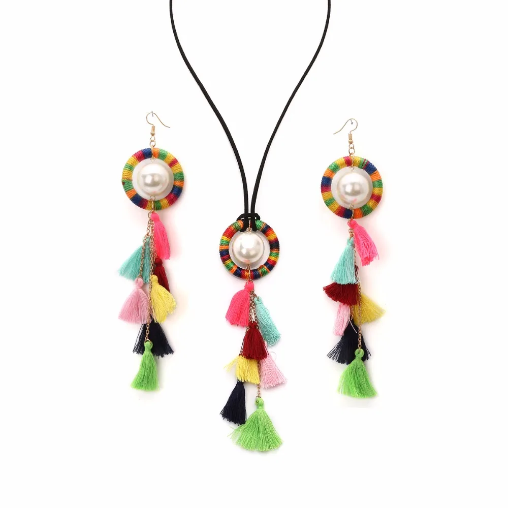 Bohemia pearl pendant necklace South Korea cotton velvet tassel necklaces earrings | Украшения и аксессуары