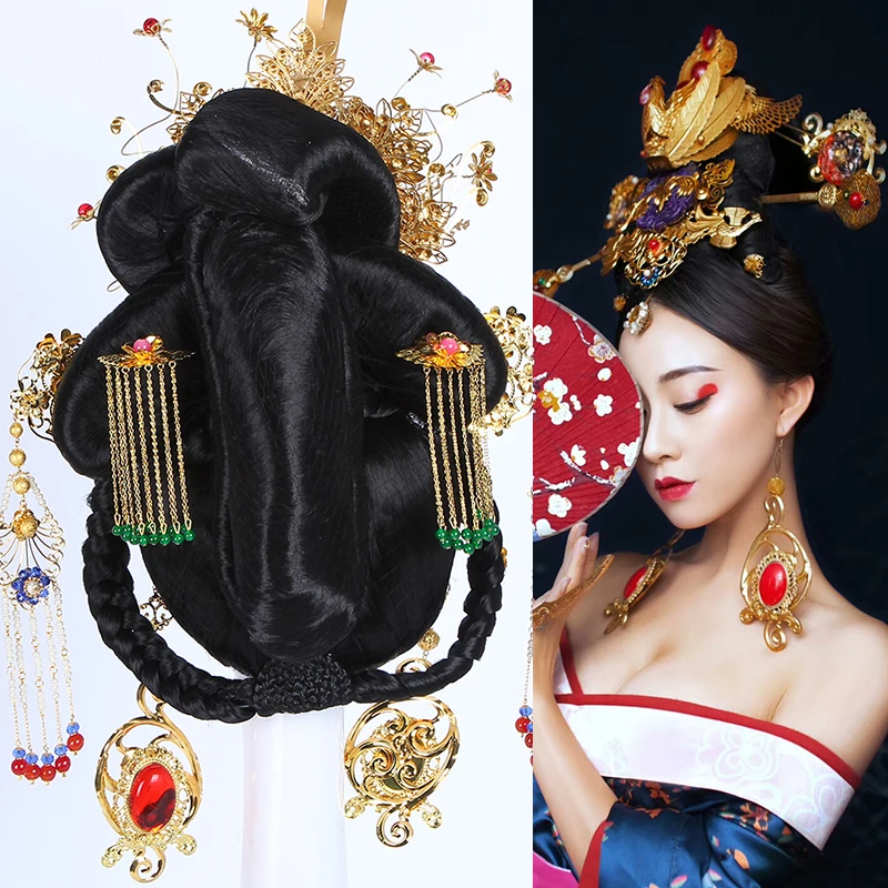 Tang Dynasty Princess Empress Hair wig and Accessories for TV Plat Gong Xin Ji | Ties