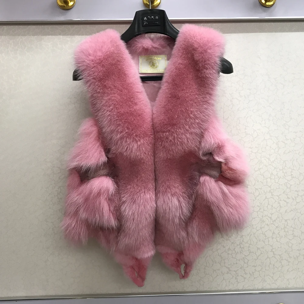 Женский жилет из цельного лисьего меха 55 см теплая весенне зимняя безрукавка