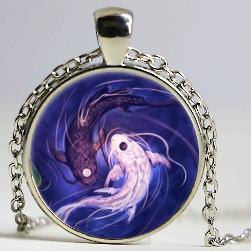 Ожерелье Ying and Yang для мужчин и женщин стеклянный купол в виде рыбы цвет