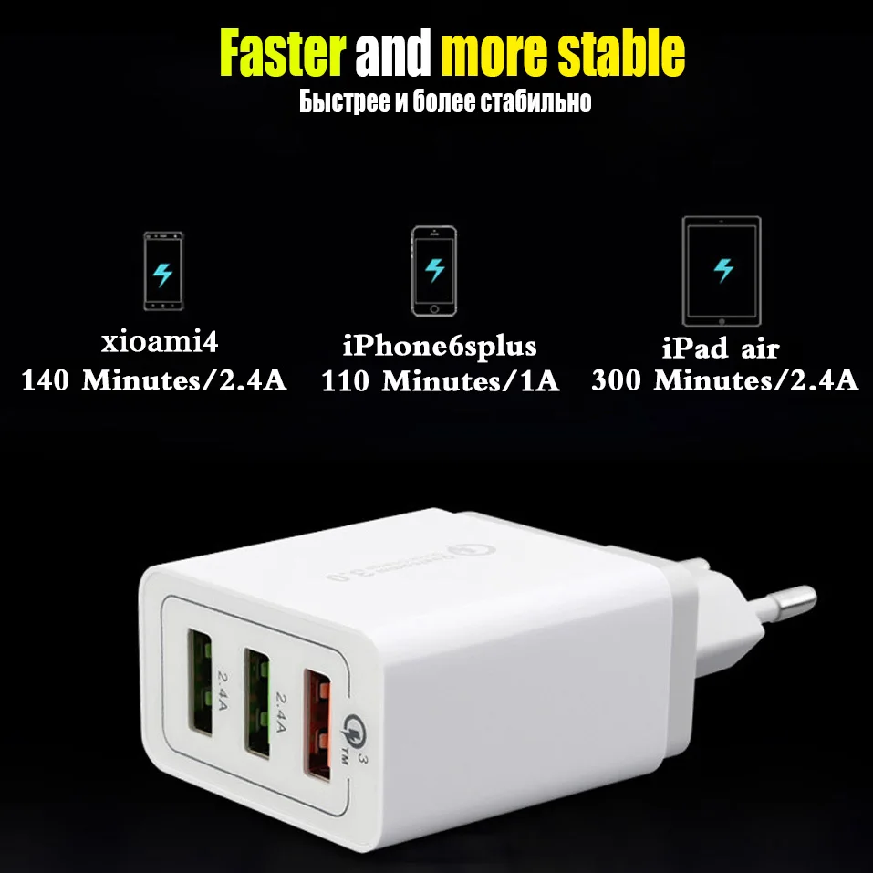 Быстрое зарядное устройство TeoYall с 3 портами 5 В 2 4 QC 0 кабель для iPhone быстрое Micro USB