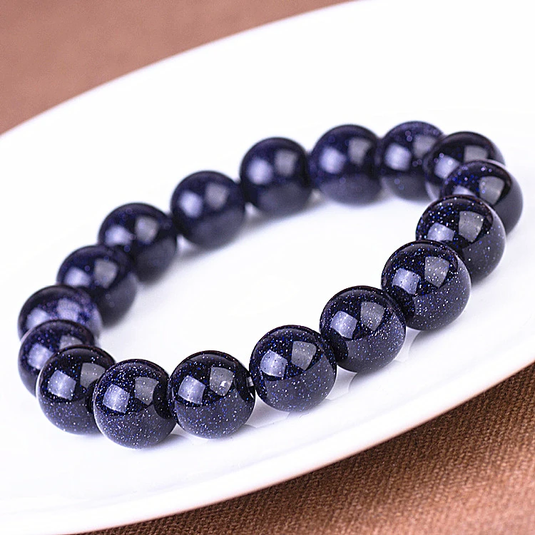 

Stretch men Bracelet Bangle Elastic natural stone blue gold sand expandable fashion jewelry created beads round glass