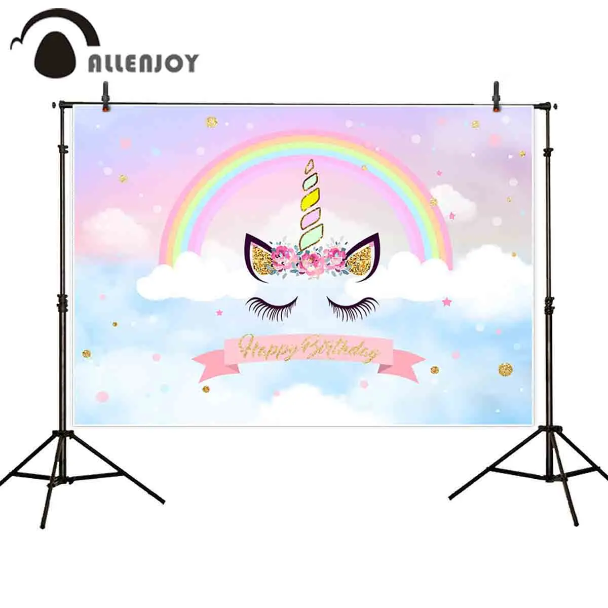 

Allenjoy unicorn photocall backdrops colorful sky clouds rainbow Happy birthday newborn photographic background photozone