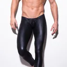 Мужские кожаные леггинсы, черные обтягивающие брюки из искусственной кожи, нижнее белье для геев