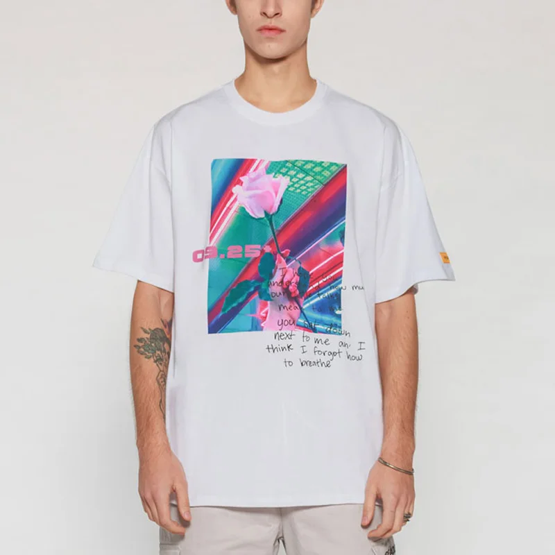 Футболка мужская с принтом розы короткий рукав в стиле хип-хоп | Мужская одежда