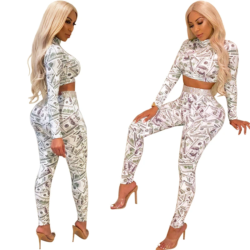 Новые осенние модные костюмы доллар деньги рисунком Для женщин комплект верх +