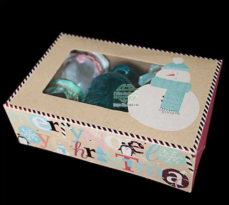 

22*15*7cm Merry Christmas Paper Cake Box Kraft Paper Homemade Candy Wedding Packing Box 100pcs/lot Free shipping