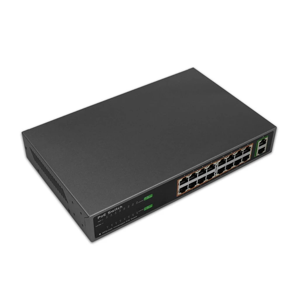 ENSTER неуправляемый 16 портовый коммутатор 10/100 Мбит/с 802.3af PoE Plus с 2 портами 100/1000