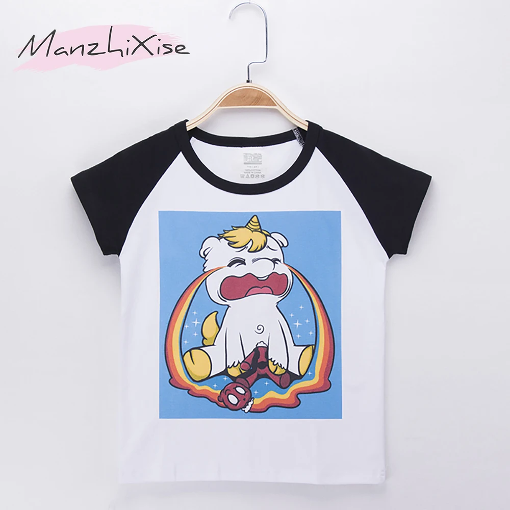

2019 High Quality Children T-shirt Unicorn Cartoon Interesting Print Top Cotton Short Kids Clothes Girls T Shirts Baby Boys Tops