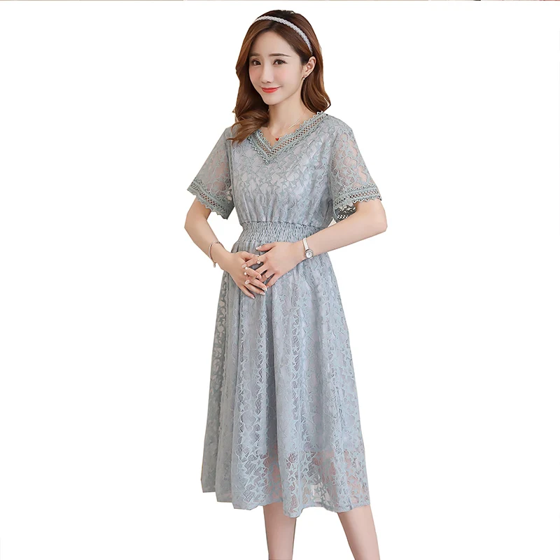 2019 New Brand Summer Maternity Dress Woman V-Neck Lace Large Size Pregnant Clothing MD-00793 | Мать и ребенок