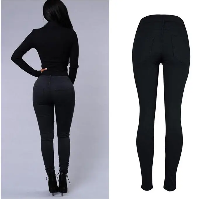 Новинка осени 2017 женские модные эластичные джинсовые брюки с высокой талией в