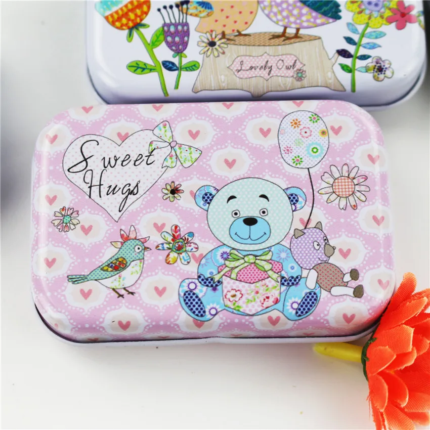 36 шт./лот Мини милый мультяшный оловянный металлический ящик футляр органайзер