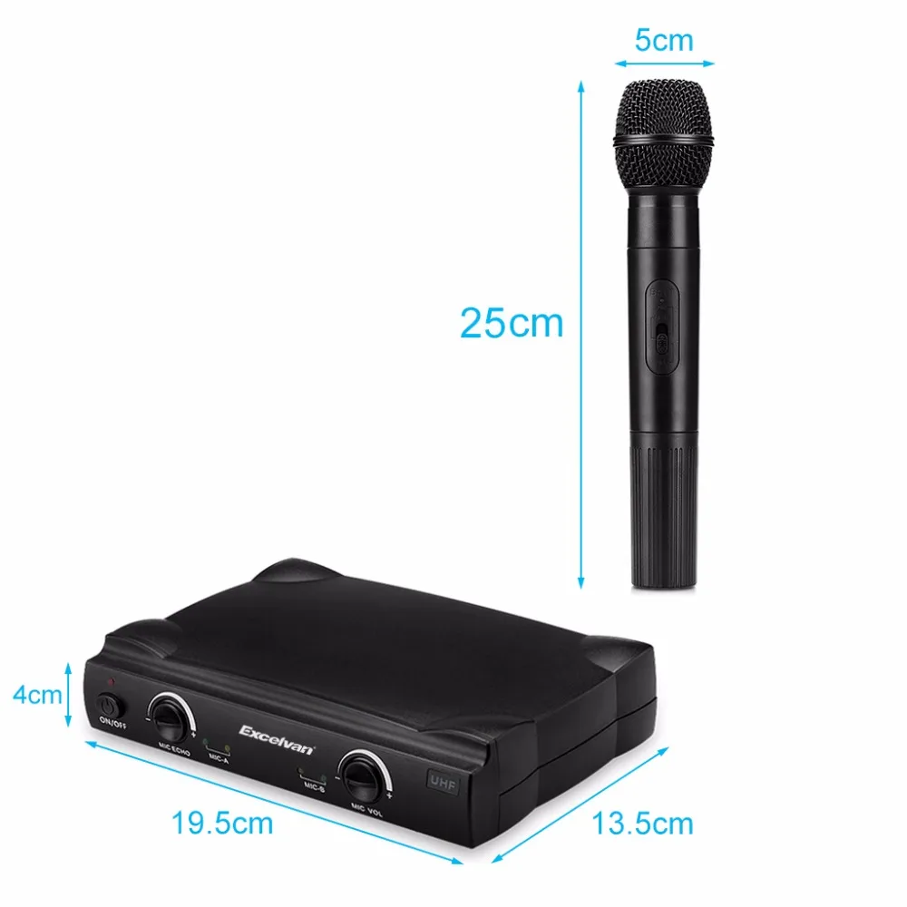 Excelvan K380 Wireless Handheld Condenser Microphone Dual 2 Channel UHF Recording For Karaoke Conference Home Use | Электроника