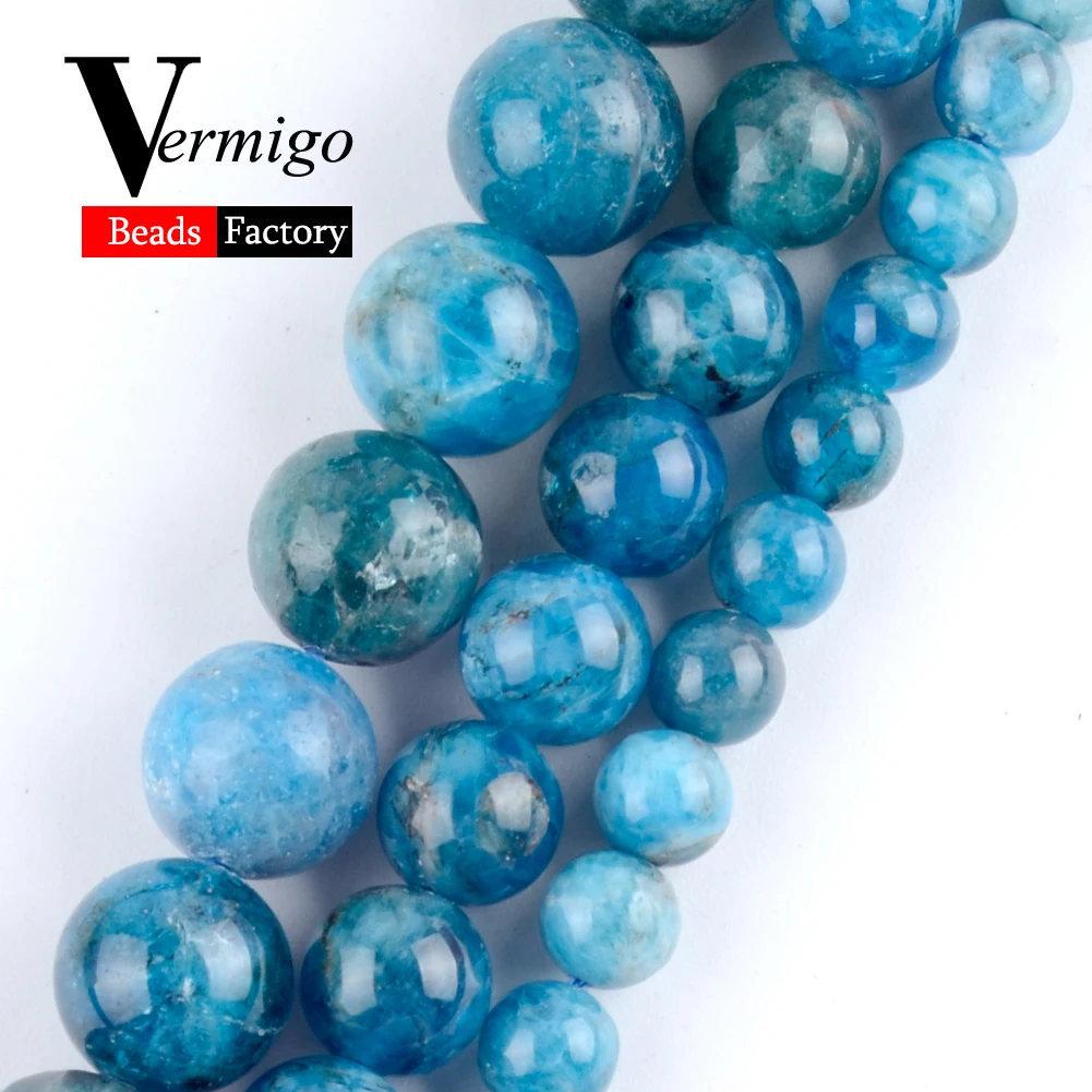 

Blue Apatite Natural Stone Beads DIY Necklace Bracelet For Jewelry Making Wholesale Round Loose Spacer Beads 6mm-12mm 15"