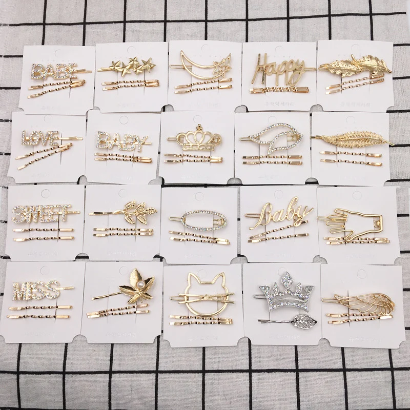 

Letters CeownLHair Clips Simple Silver Scissor Leaf Golden Zircon 2PCS/3PCS/Set High Quality Crystal Heart Hand INS Style Wing