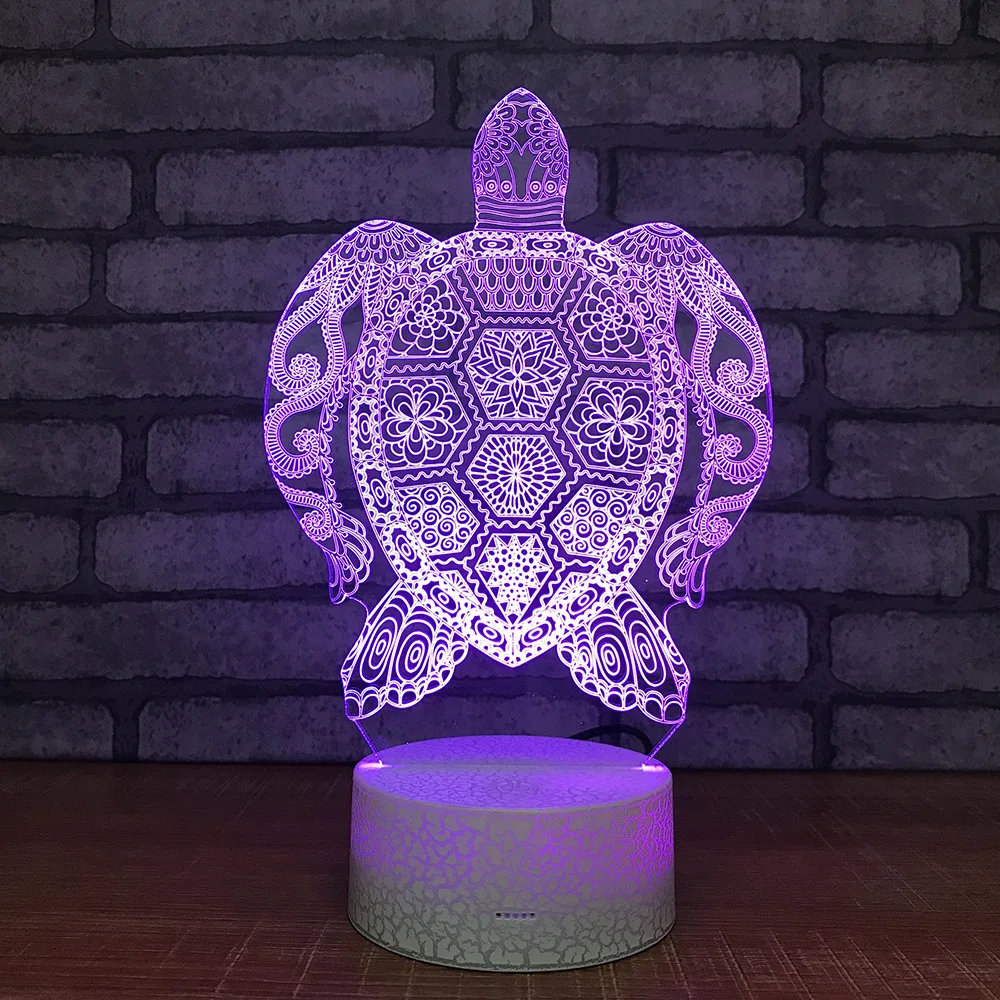 Черепаха визуальный 3d светодиодный Ночник Прекрасный 7 цветов Изменение 3D лампа