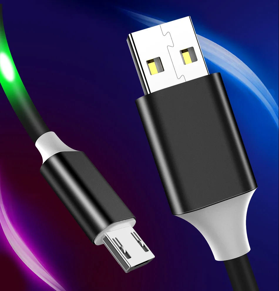 KISSCASE Micro USB Cable LED Light Voice Control Cable Fast Charge 1m Android Mobile Quick Charging Cord Phone Data Line Cable