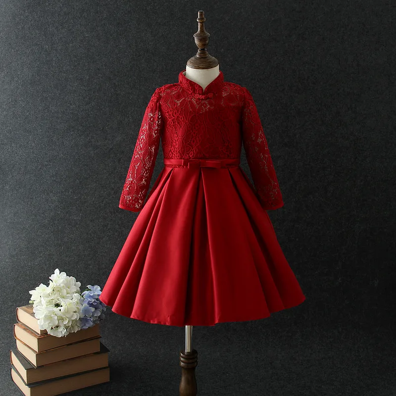 

Red Dress Girls Elegant 2022 Full Sleeve Christmas Flower Girl Vestido Princesa 3 4 6 8 10 12 Years Old Girls Clothes 185011