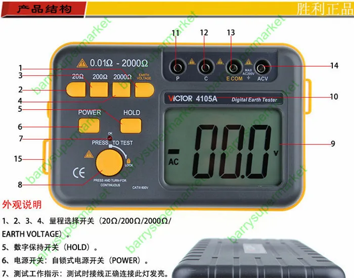 Виктор VC4105A сопротивления заземления Измеритель AC Напряжение измерения цифровой