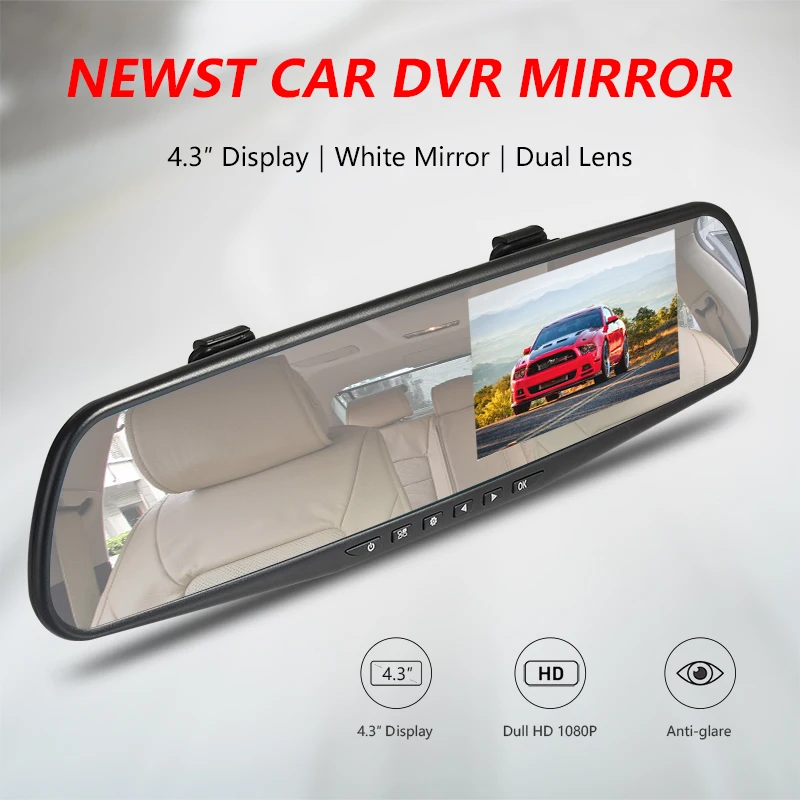 Jansite Автомобильный dvr двойной объектив Автомобильная камера FHD 1080 P дисплей Белое