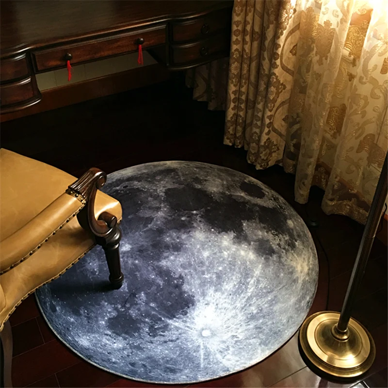 

New 3 D Antiskid Resistance Dirty Door Balcony Moon Round Carpet Personality Nostalgic Computer Chair Rug