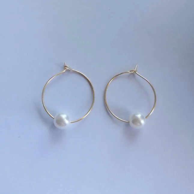 ea940 Wedding party Simple New Trendy alloy geometric Big circle imitation pearl earrings Female jewelry accessories | Украшения и