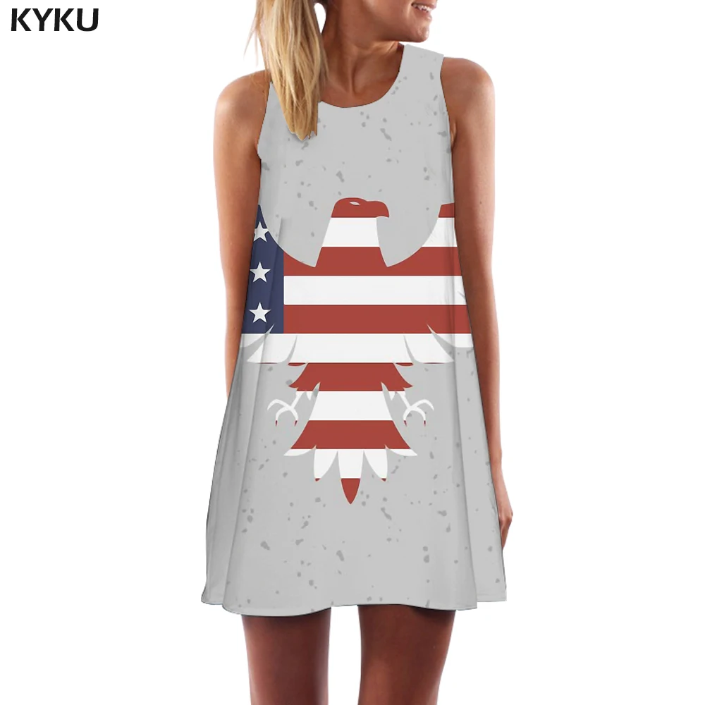KYKU/Брендовое платье с орлом женское пляжное животными США Boho женские платья