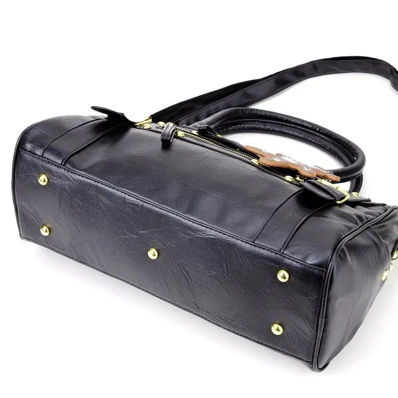 Черная ручная сумка из ПУ кожи с маленькими медведями для женщин|Сумки ручками| |