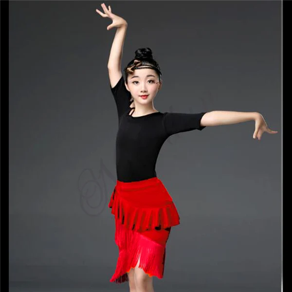 Short Sleeve Red Новинка; платье для латинских танцев с бахромой для девочек; детское платье для сальсы, танго, бальных танцев; костюм для соревнований; детская одежда для занятий танцами - Цвет: Short Sleeve Red