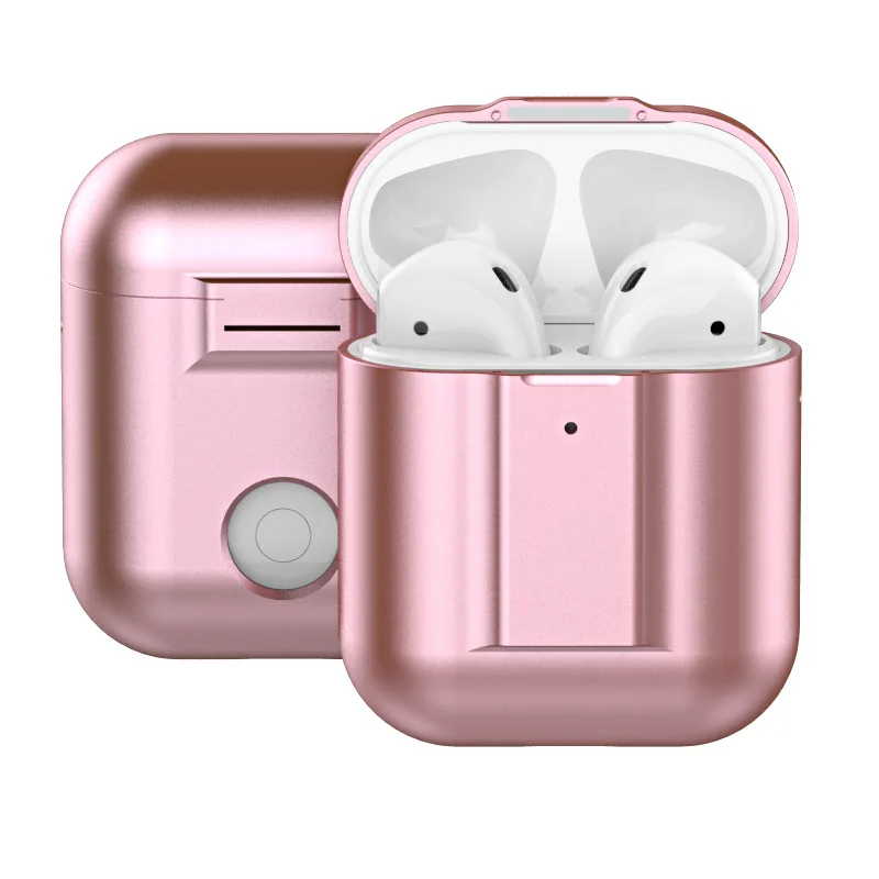 Rose Gold Роскошный Металлический противоударный чехол для наушников для Apple, беспроводная Bluetooth гарнитура Airpods, Алюминиевые Защитные Чехлы, аксессуары, Funda - Color: Rose Gold