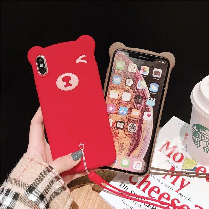 Милый мультяшный медведь чехол для iPhone 6 6s 8 7 Plus X XS Max XR жидкостный Мягкий