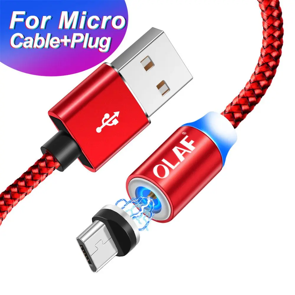 Олаф Магнитный Micro USB кабель 1 м 2 м провод для быстрой зарядки Кабель microusb для samsung Xiaomi huawei кабели для мобильных телефонов кабель - Цвет: Red for micro