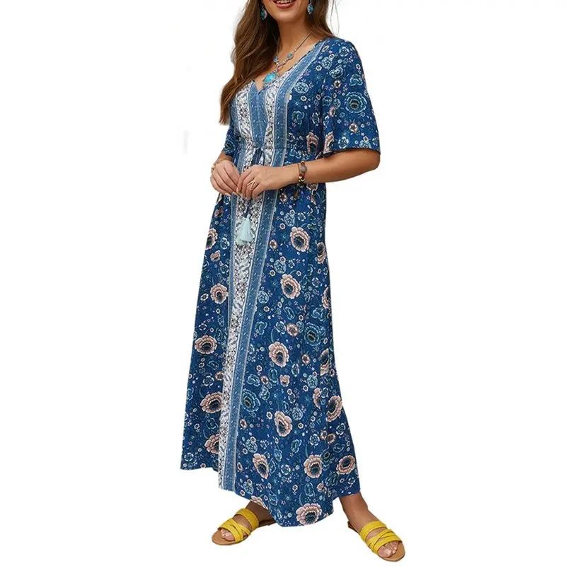 Женское платье макси с цветочным принтом Boho Элегантное летнее разрезом на