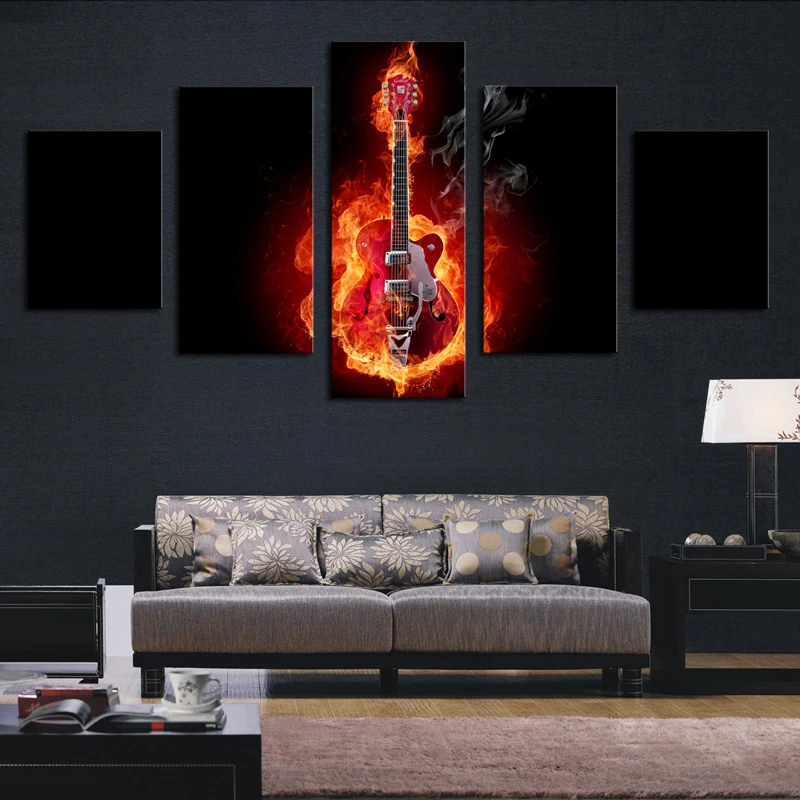 

Canvas Painting 5 Piece Flame Guitar Hd Picture Modern Home Wall Decor For Living Room Print Painting On Canvas Art Unframed