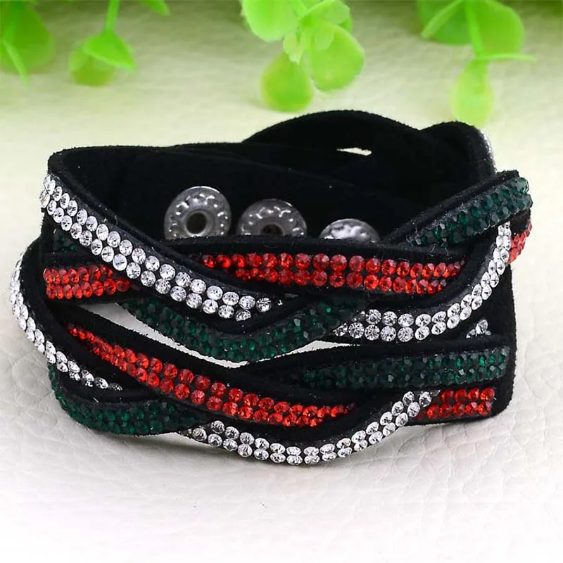 Miasol плетеные замшевые кожаные браслеты с двойным обвитием с Biling Crystal Rhinestone wrap ped браслет на руку для женщин подарок