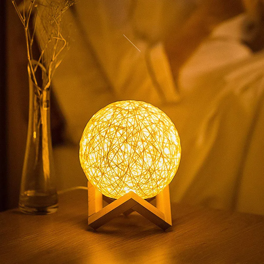 

Dimmable 3D 15CM Moon Lamp USB Power Rattan Ball Led Night Light Indoor Lighting Birthday Christmas Ramadan Kids Creative Gift