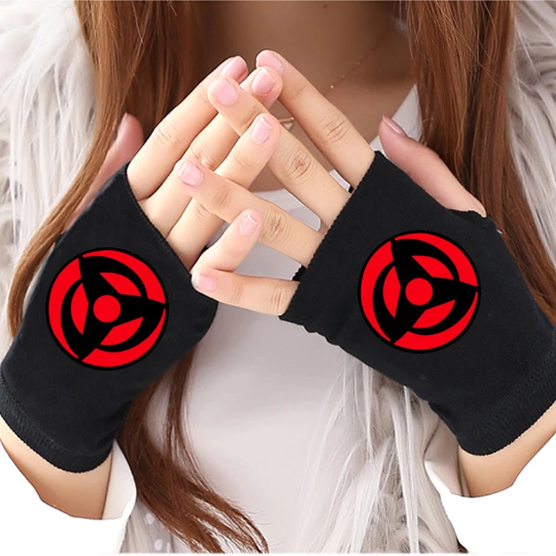 

Fashion Women Knitted Gloves Anime Hokage Uchiha Sasuke Kakashi Sharingan Fingerless Cotton Glove Cosplay Mittens Christmas Gift