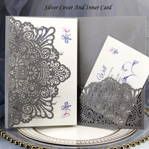 Cover And Inner Card 50 шт., европейские свадебные пригласительные открытки с лазерной огранкой, трехкратные кружевные поздравительные визитные открытки, открытки для ответа на приглашение, свадебные сувениры, вечерние украшения - Цвет: Cover And Inner Card
