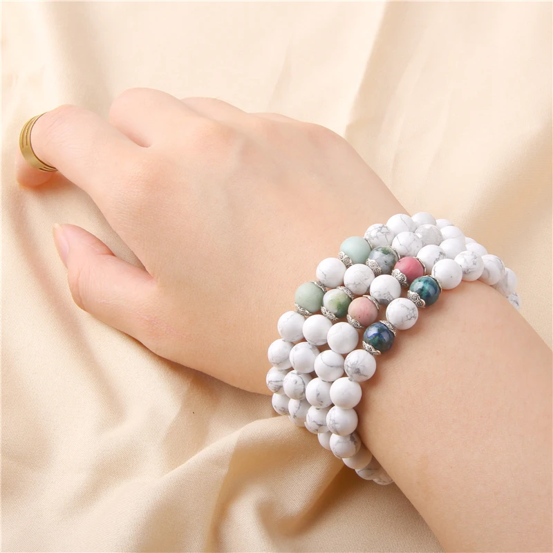 Новый браслет из белого камня с натуральным камнем и бусинами для женщин Homme Femme