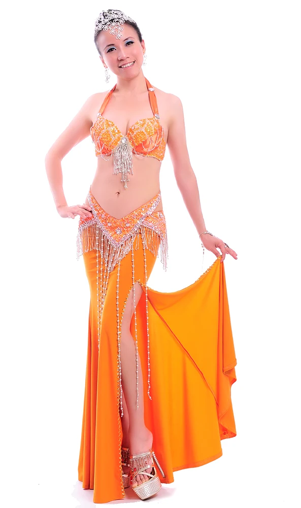Бюстгальтер из бисера пояс и макси-юбка женский сексуальный костюм для танца