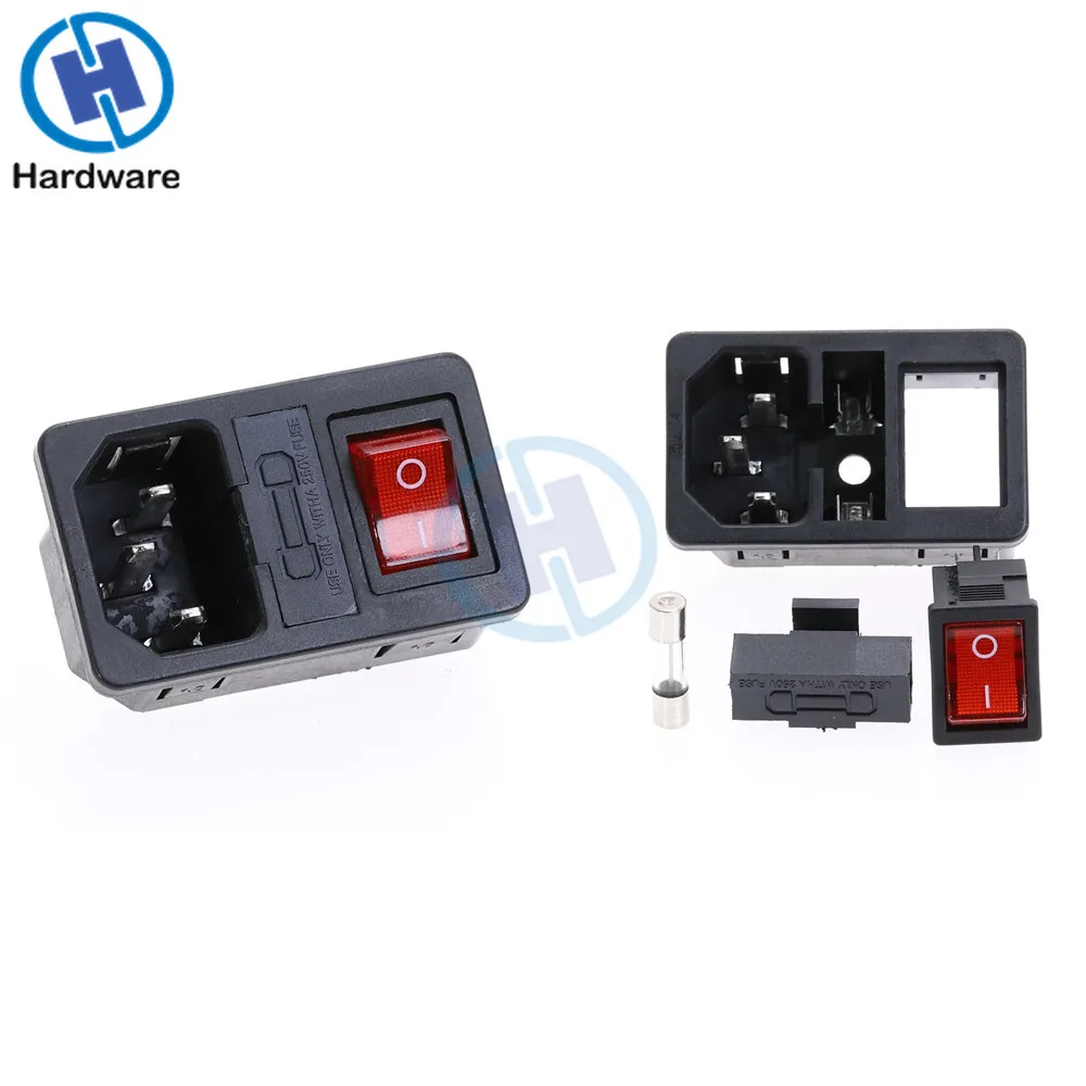 Кулисный Переключатель 4Pin красный черный желтый плавленый 10A 250 В IEC 320 C14 на входе розетка предохранитель переключатель разъем