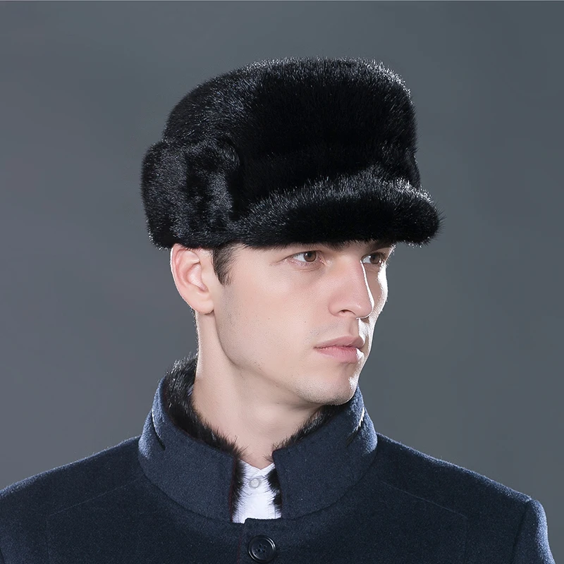 Осень зима 2017 Теплая мужская шерстяная шапка шапки из меха норки модные