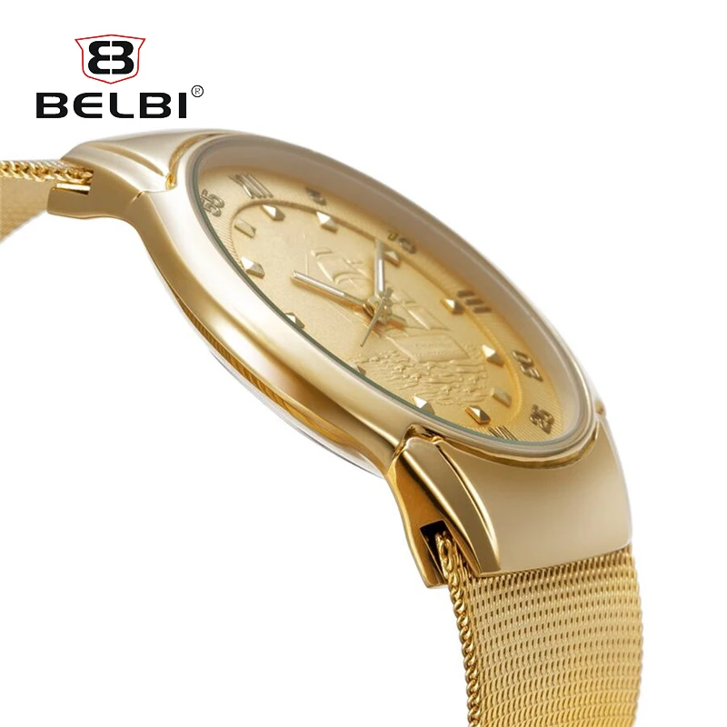 BELBI Мужские кварцевые наручные часы ААА Топ бренд ультра-тонкий стальной ремешок