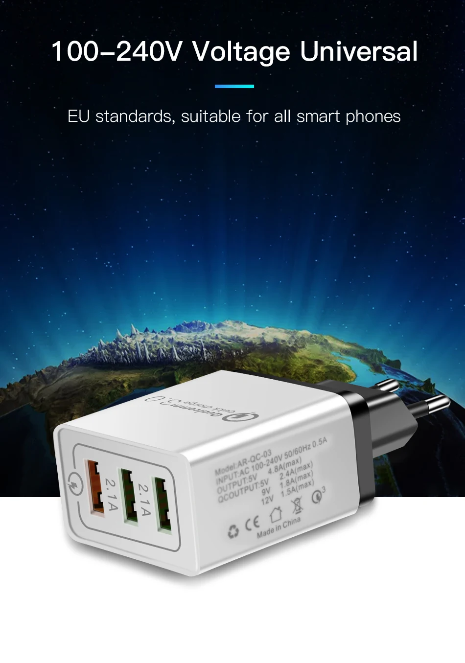ACCEZZ 18 Вт USB зарядное устройство с европейской вилкой для iphone 8 X Быстрая зарядка для samsung S8 S9 huawei P30 Xiaomi Quick Charge 3,0 адаптер для телефона