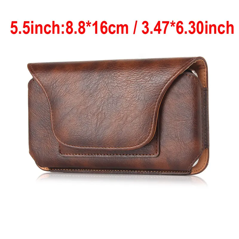 5.5 inch Brown Сумки на пояс для мужчин от бренда YIANG из искусственной кожи с рисунком личи, сумка для мобильного телефона, сумка на пояс, модная сумка с зажимом для ремня, кожаная сумка на пояс - Цвет: 5.5 inch Brown