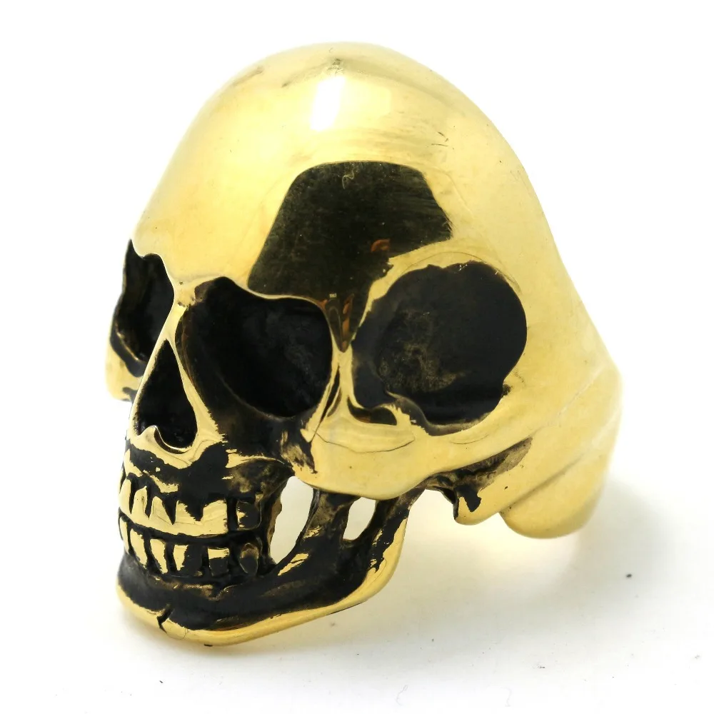 Мужской Байкер 316L нержавеющая сталь Полировка призрак Райдер золотой череп