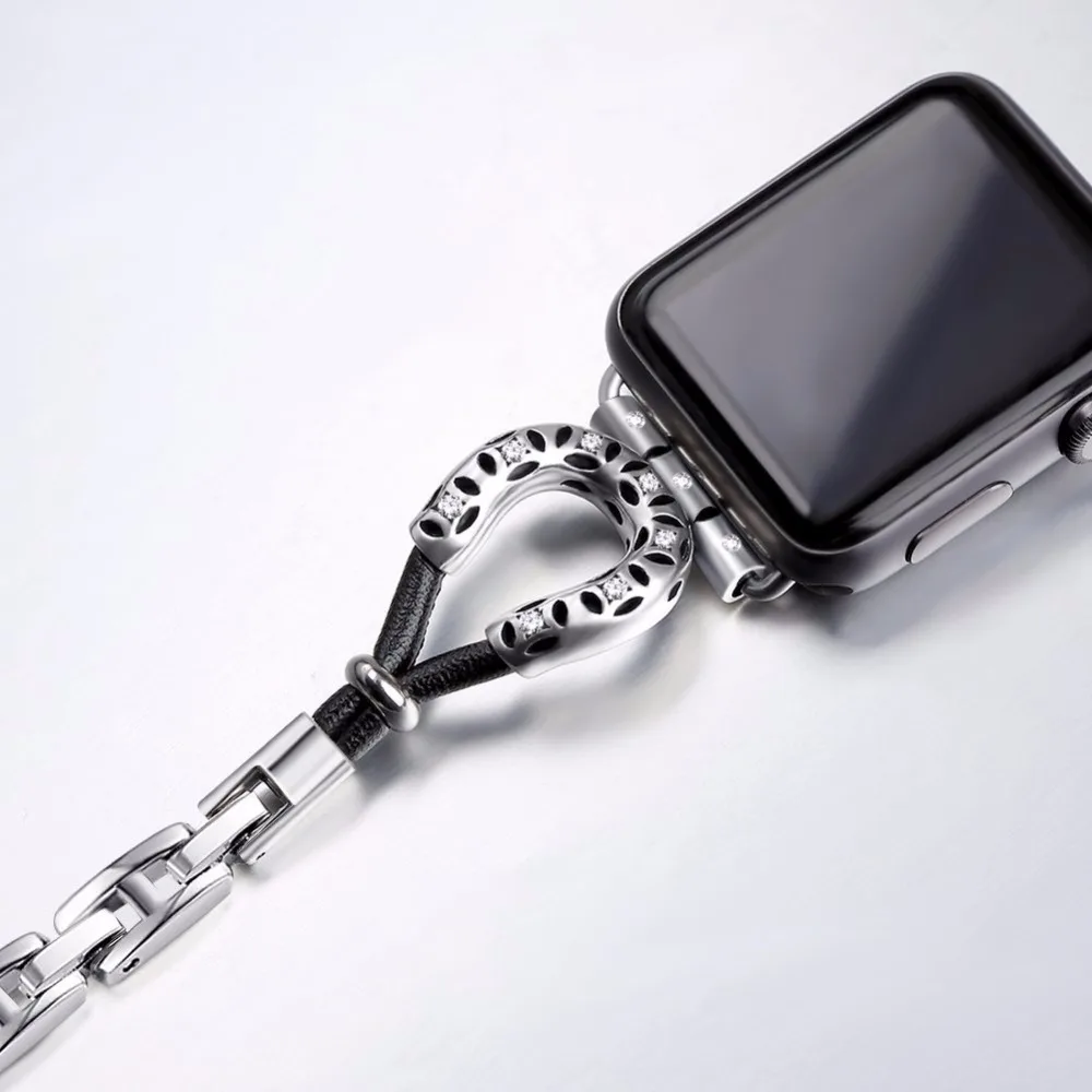 Для Apple Watch Регулируемый сменный кожаный ремешок из нержавеющей стали уникальный